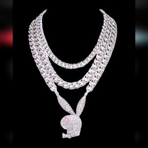 Playboy Bunny Triple Row Figaro Chain Necklace